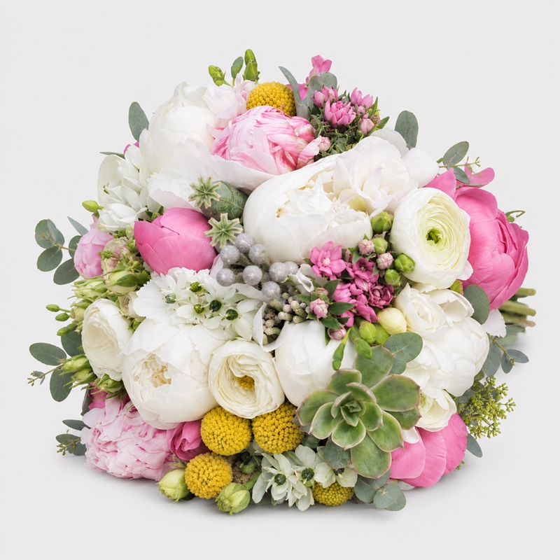 Buchet de mireasa Maria cu bujori si ranunculus