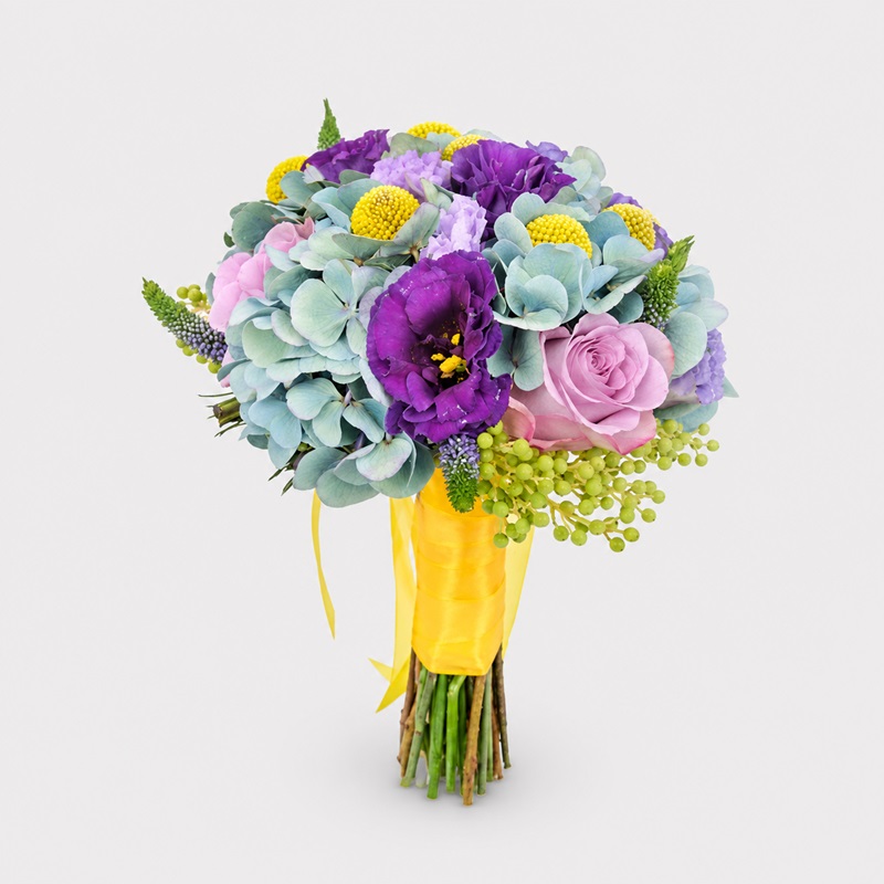 Buchet de cununie cu hortensii si lisianthus