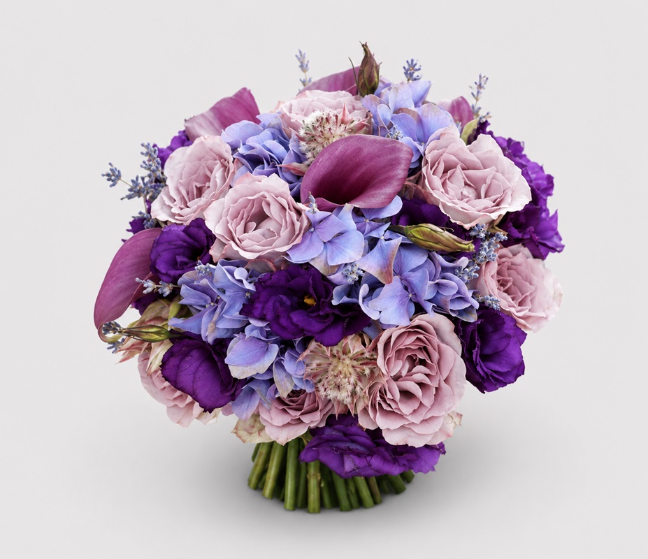 buchet de mireasa cu cale mov