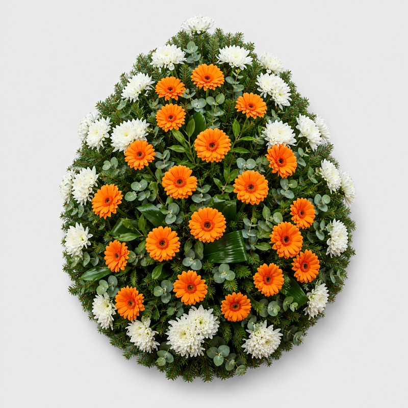Coroana funerara cu crizanteme si mini gerbera