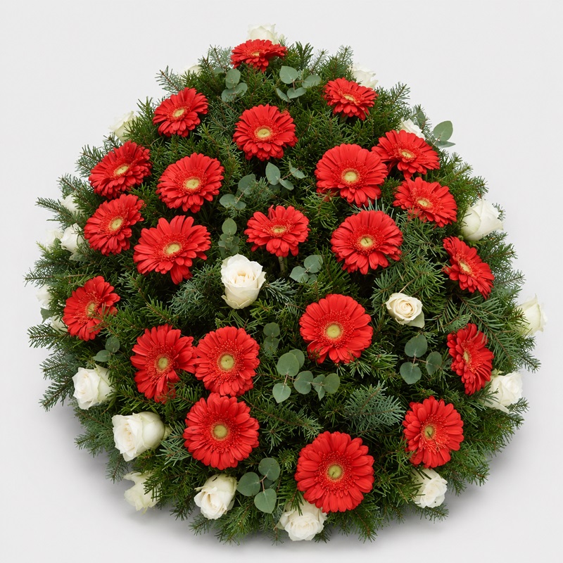 Coroana funerara cu mini gerbera si trandafiri