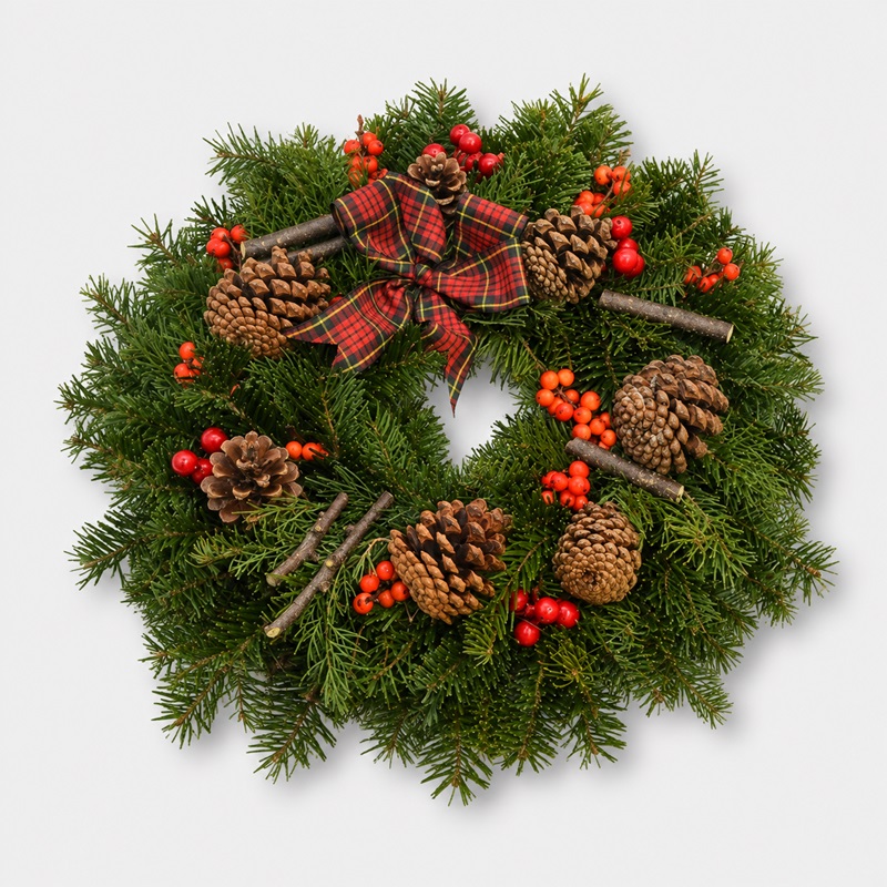 Coronita Craciun cu conuri si ilex rosu