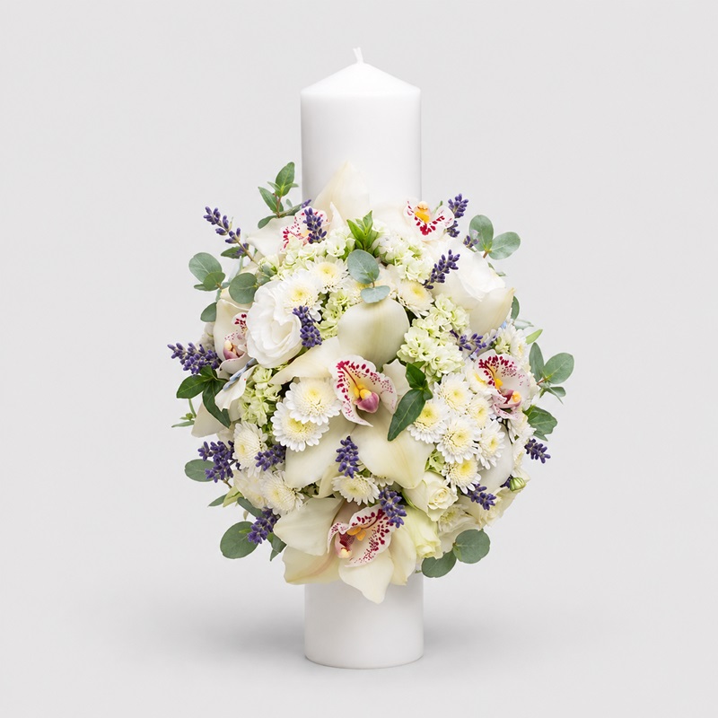 Lumanare botez cu orhidee cymbidium si miniroze