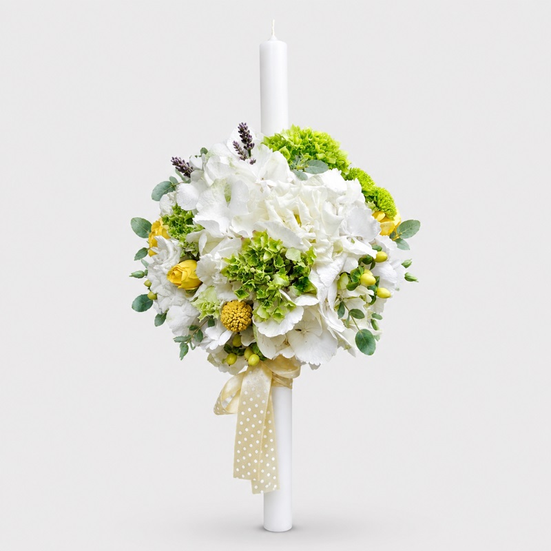 Lumanare botez hortensie alba