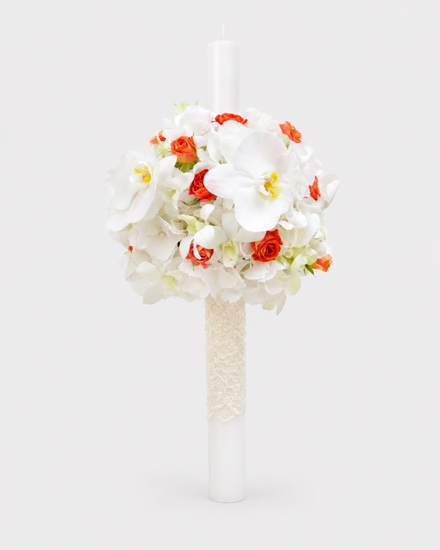 Lumanare Cununie cu miniroze, cymbidium si lisianthus