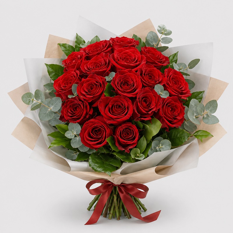 Buchet cadou cu 17 trandafiri rosii