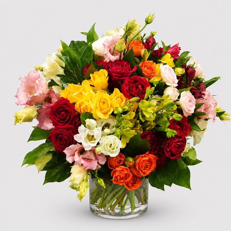 Buchet cadou cu miniroze si alstroemeria