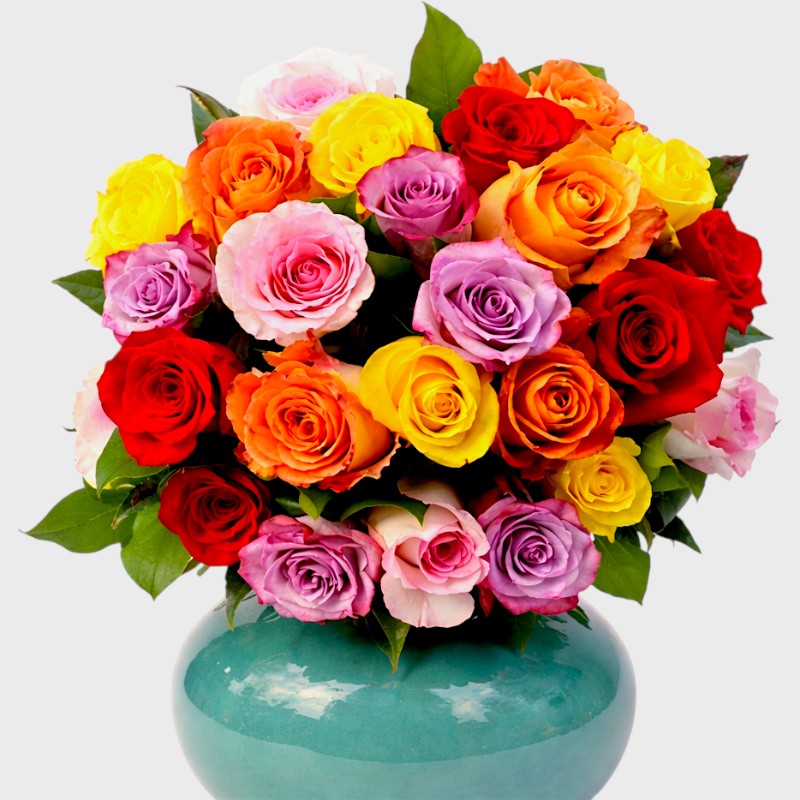 Buchet 21 trandafiri multicolori "Sentimente Colorate"