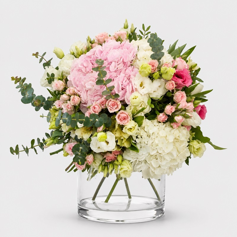 Buchet cadou cu miniroze si hortensii Dulce Sofisticat