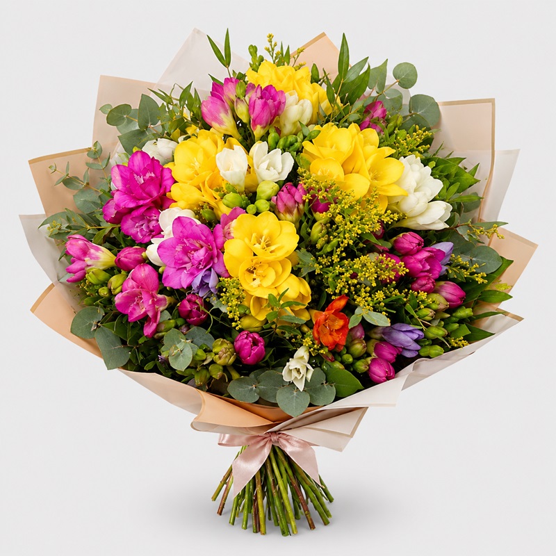 Buchet cu 39 frezii multicolore "Freesia"