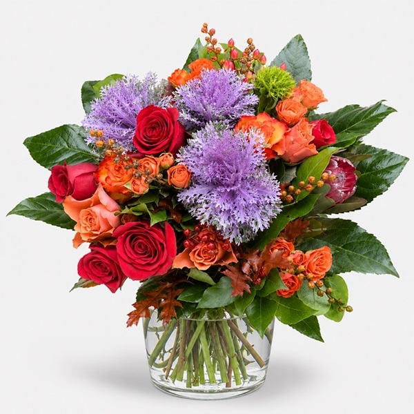 buchet cadou cu trandafiri rosii si orange Magnetic