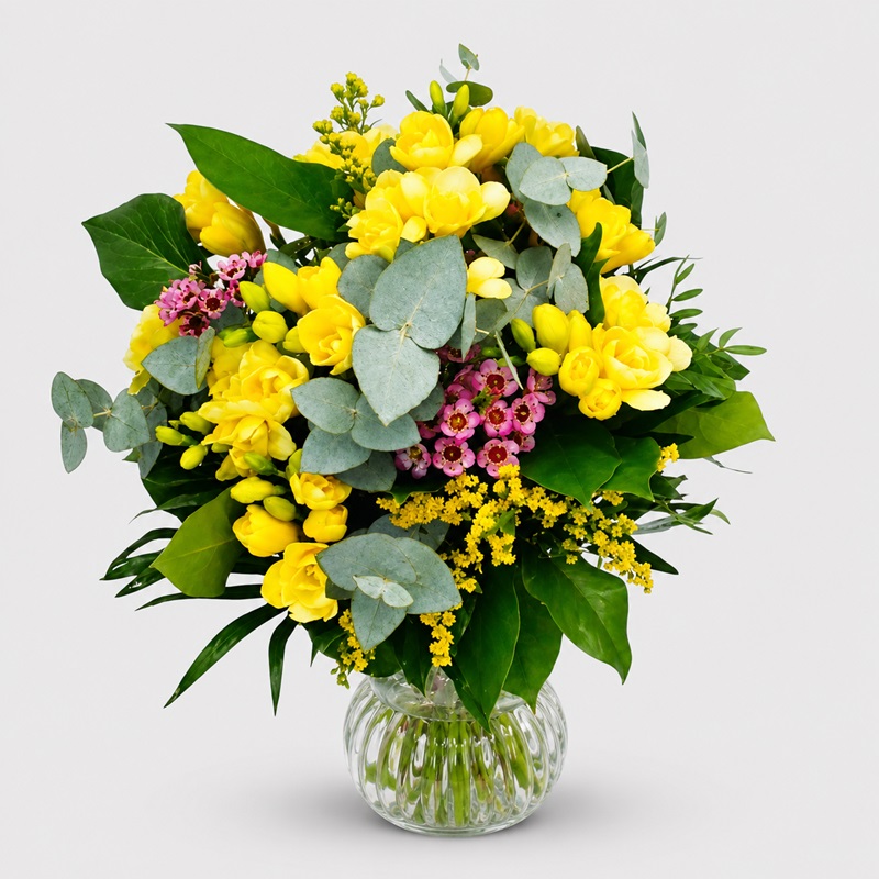 Buchet cu frezii si waxflower "O Plimbare in Soare"