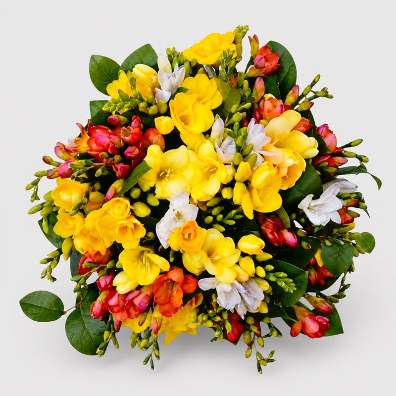 buchet de primavara cu frezii multicolore