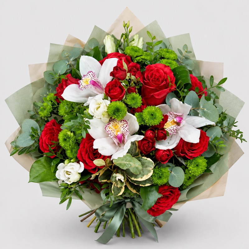 Buchet cadou cu trandafiri si orhidee Sentimente de Vara