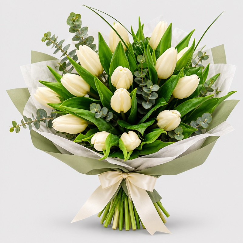 Buchet cadou 15 lalele albe