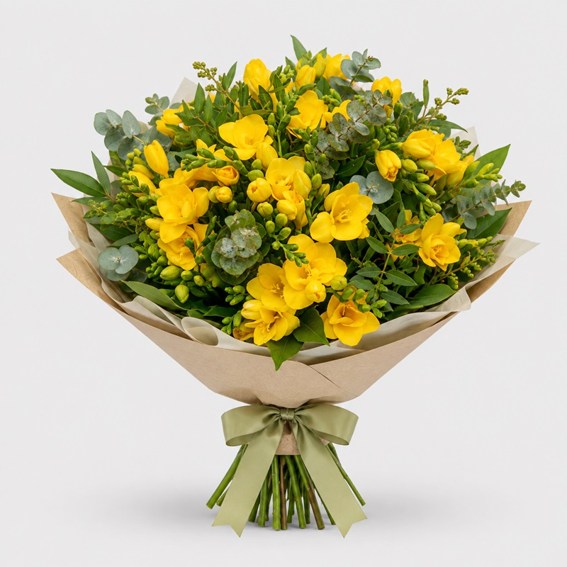 Buchet cadou cu 25 frezii galbene