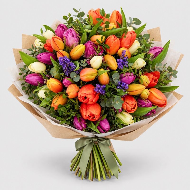 Buchet cadou 45 lalele multicolore