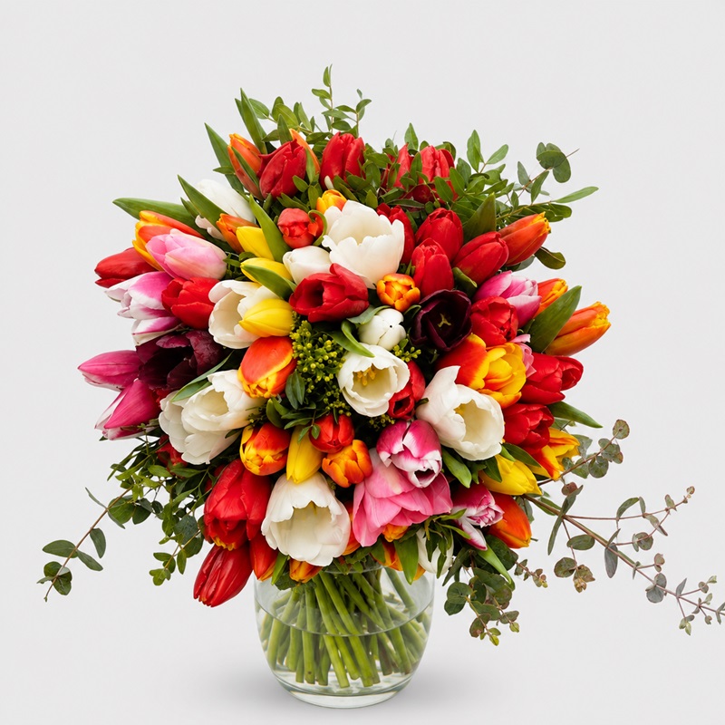 Buchet cadou 51 lalele multicolore