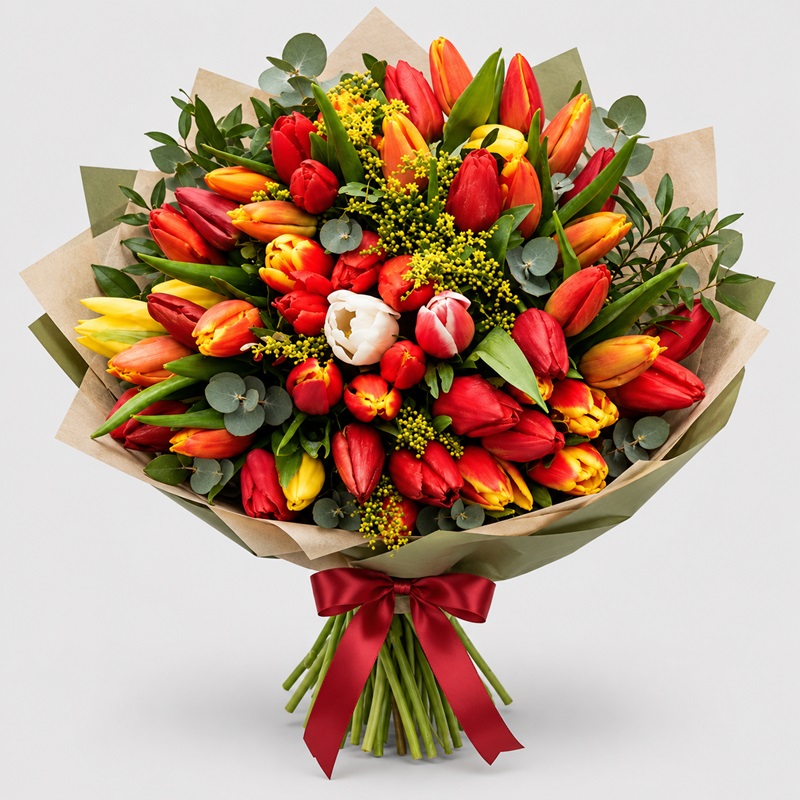 Buchet cadou 75 lalele multicolore