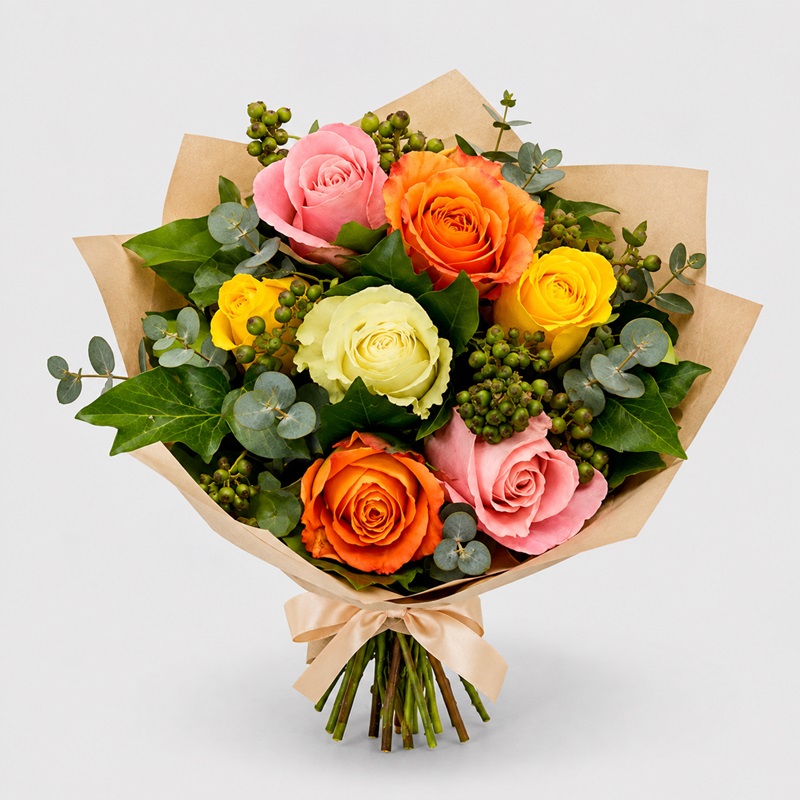 Buchet cadou 7 trandafiri multicolori