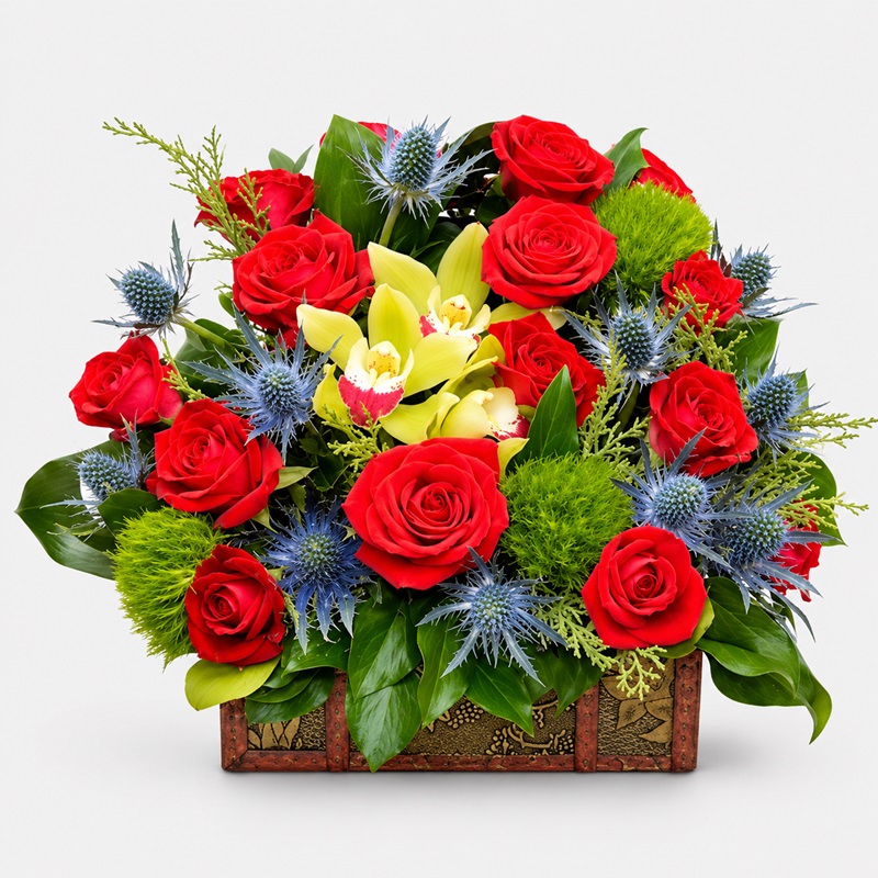 Cufar cu miniroze si orhidee cymbidium
