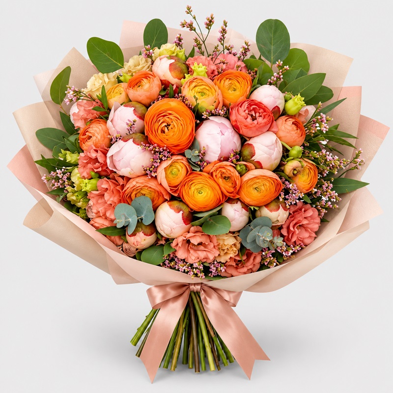 Buchet cu bujori si ranunculus