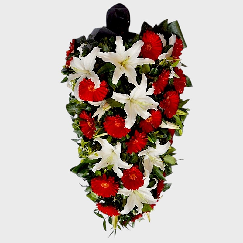 Jerba funerara cu crini si gerbera rosie