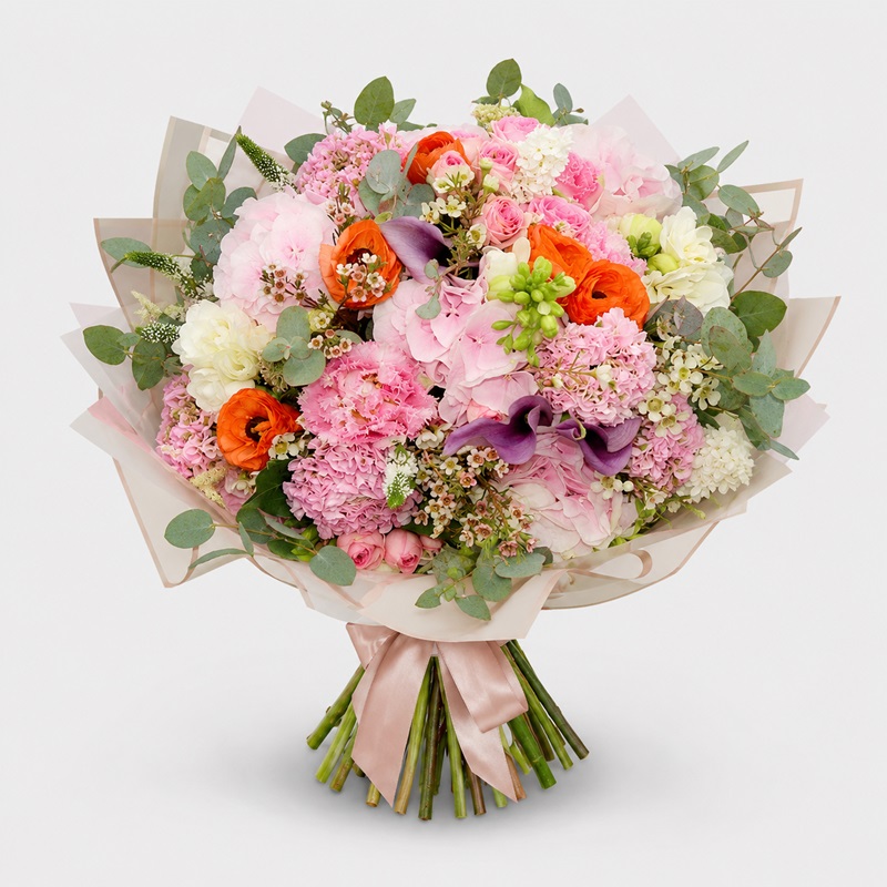 Buchet cu frezii, miniroze si ranunculus Amazing Ranunculus