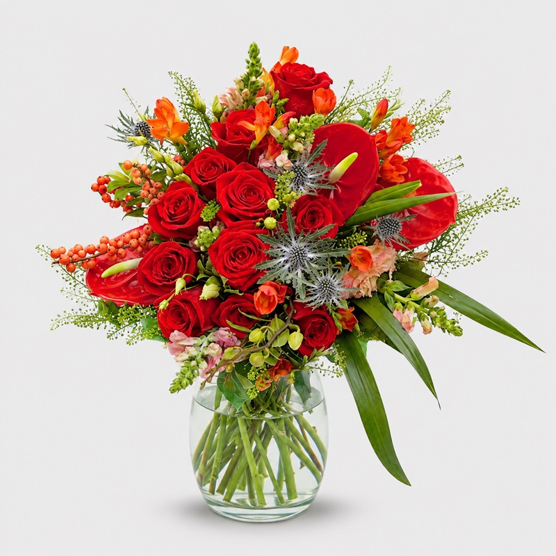 Buchet cadou cu trandafiri si anthurium