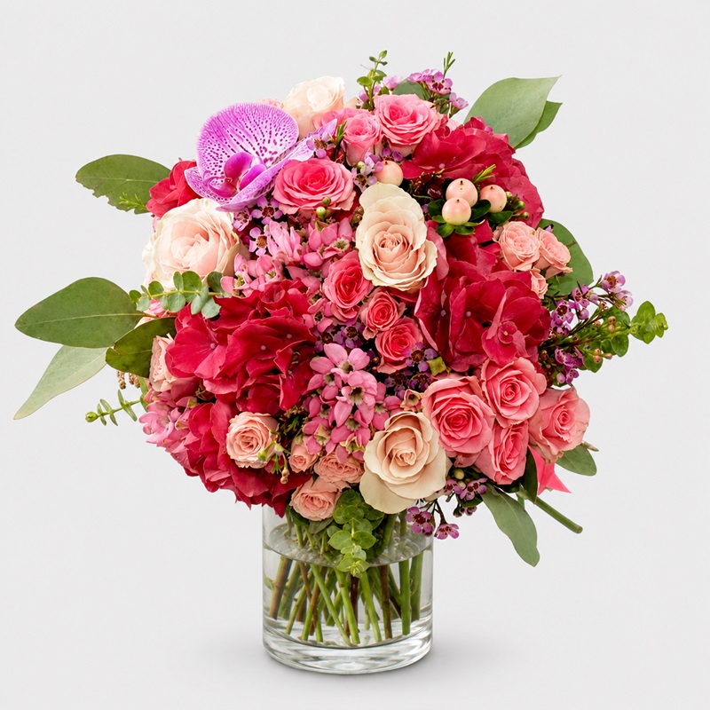 Buchet de mireasa cu orhidee, miniroze si hortensii- Anastasia