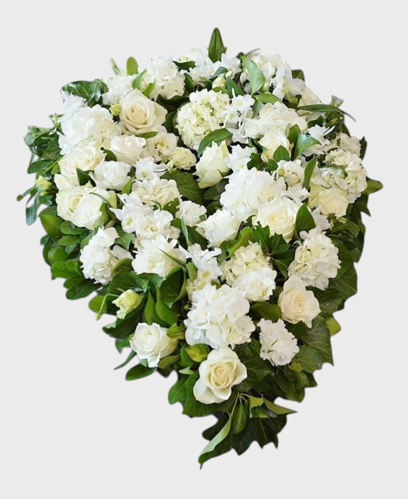 Coroana funerara cu trandafiri si hortensii