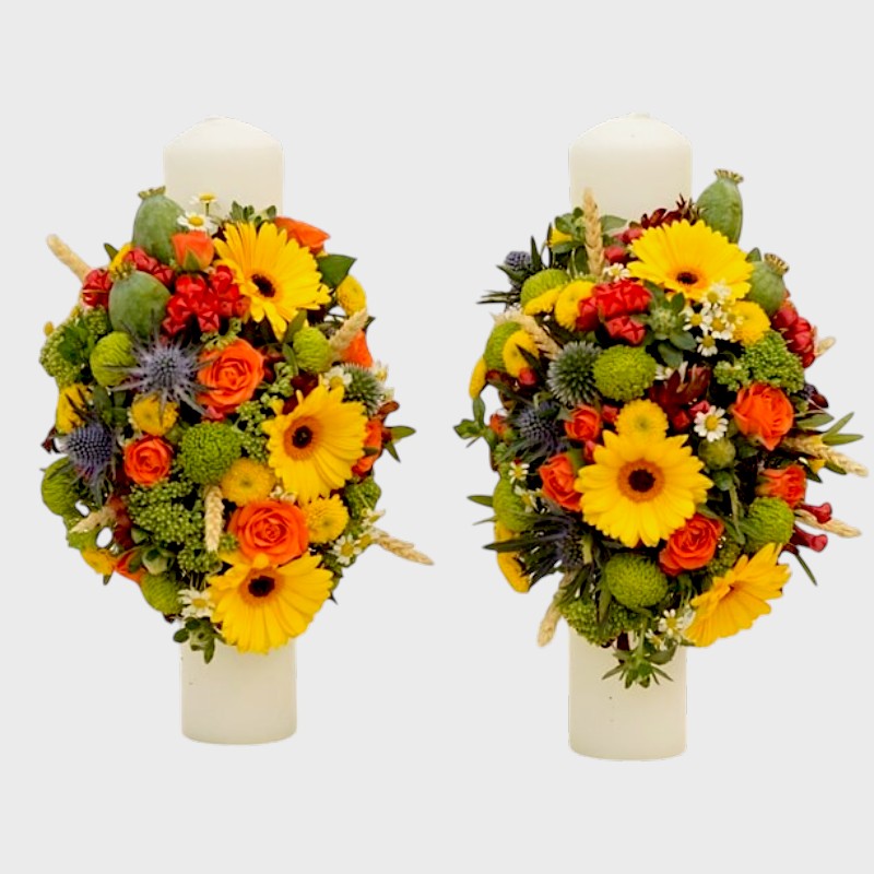 Lumanari nunta cu gerbera si miniroze