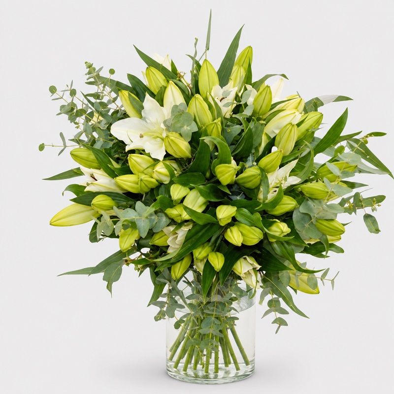 buchet cadou cu crini albi