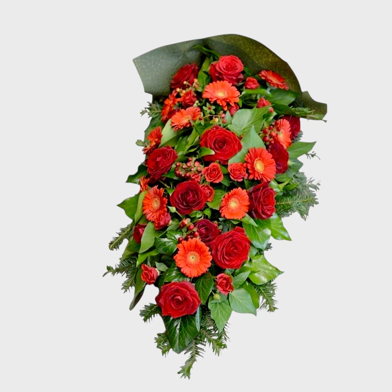 Jerba funerara cu trandafiri si gerbera