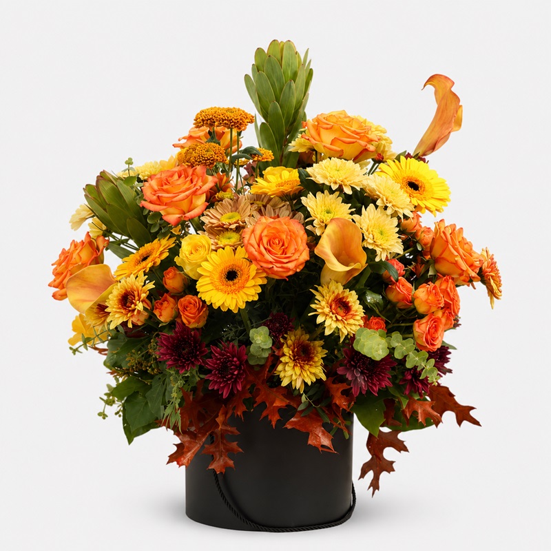 aranjament floral de toamna cu cale trandafiri
