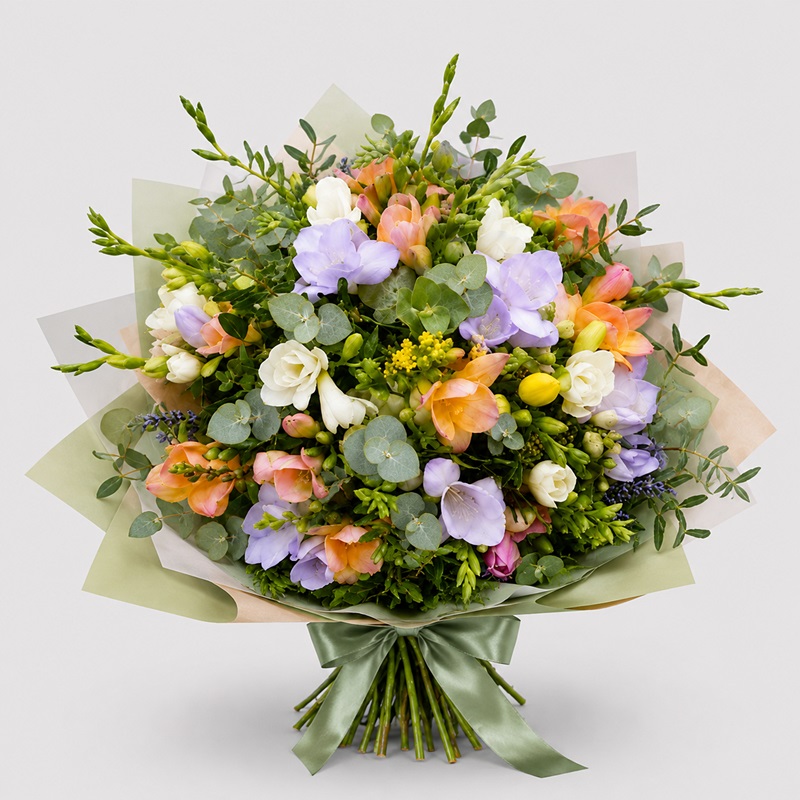 Buchet cadou cu frezii colorate