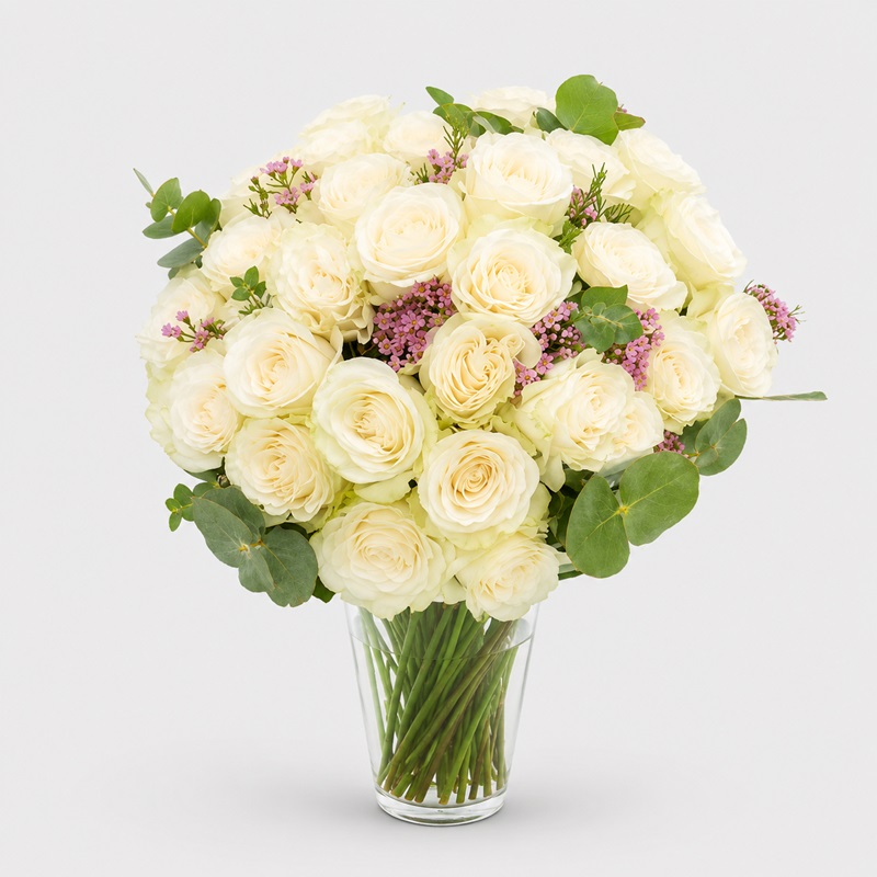 buchet cadou cu trandafiri albi