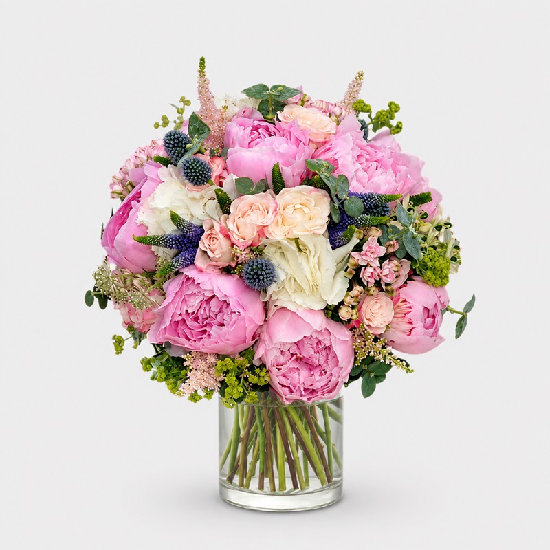 Buchet de mireasa cu bujori si miniroze