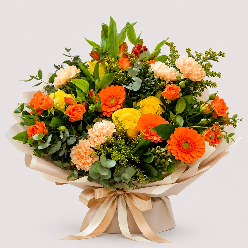 Buchet cu trandafiri si gerbera Mesaj de departe