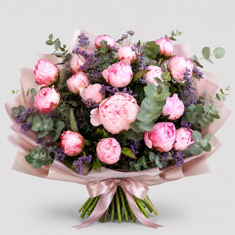 Buchet cadou cu bujori si lavanda "Parfum de bujori"