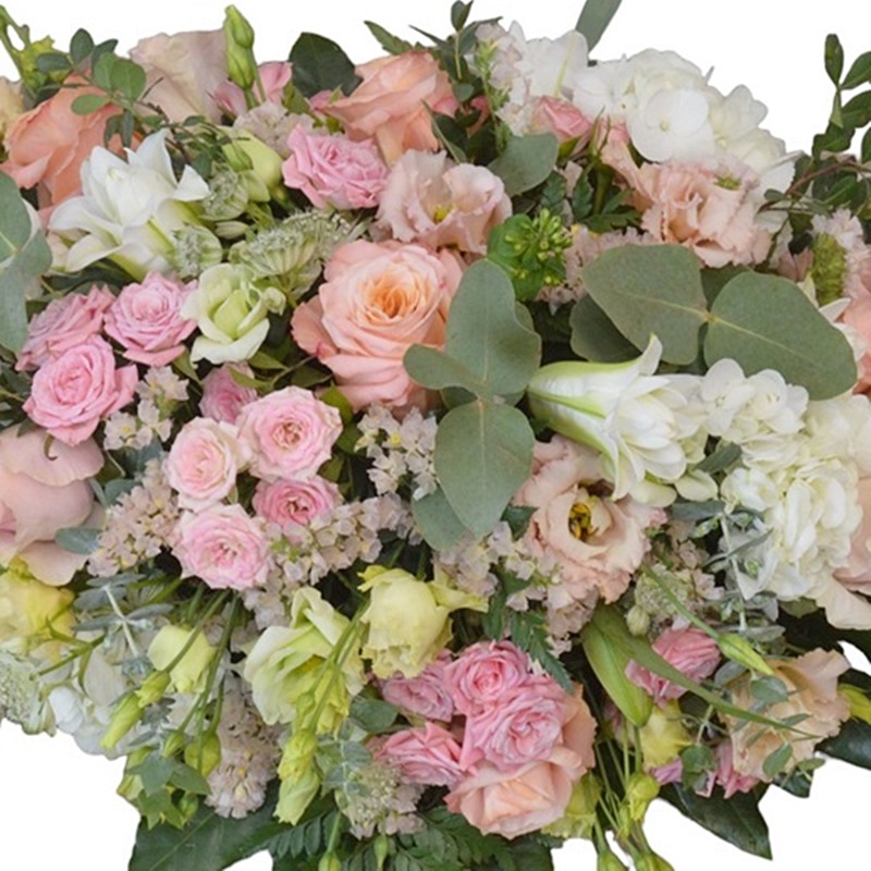 Aranjament funerar de sicriu cu trandafiri roz - imagine 3