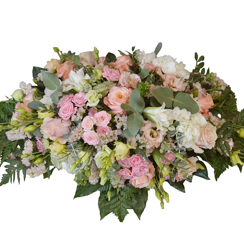 Aranjament funerar de sicriu cu trandafiri roz - imagine 2