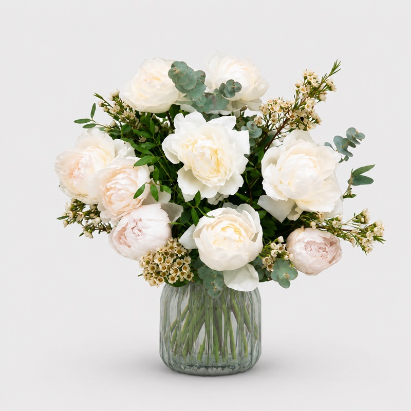buchet cadou cu bujori albi Alb de vis