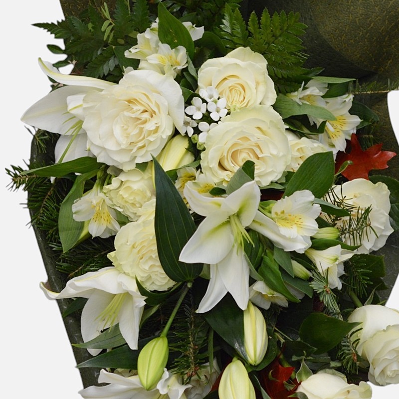 Buchet funerar cu crini si trandafiri - imagine 2