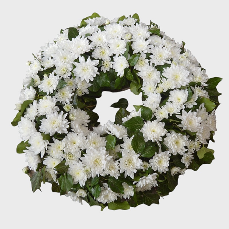 Coroana funerara cu crizanteme albe - imagine 3