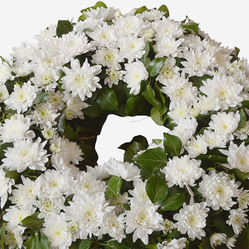 Coroana funerara cu crizanteme albe - imagine 2