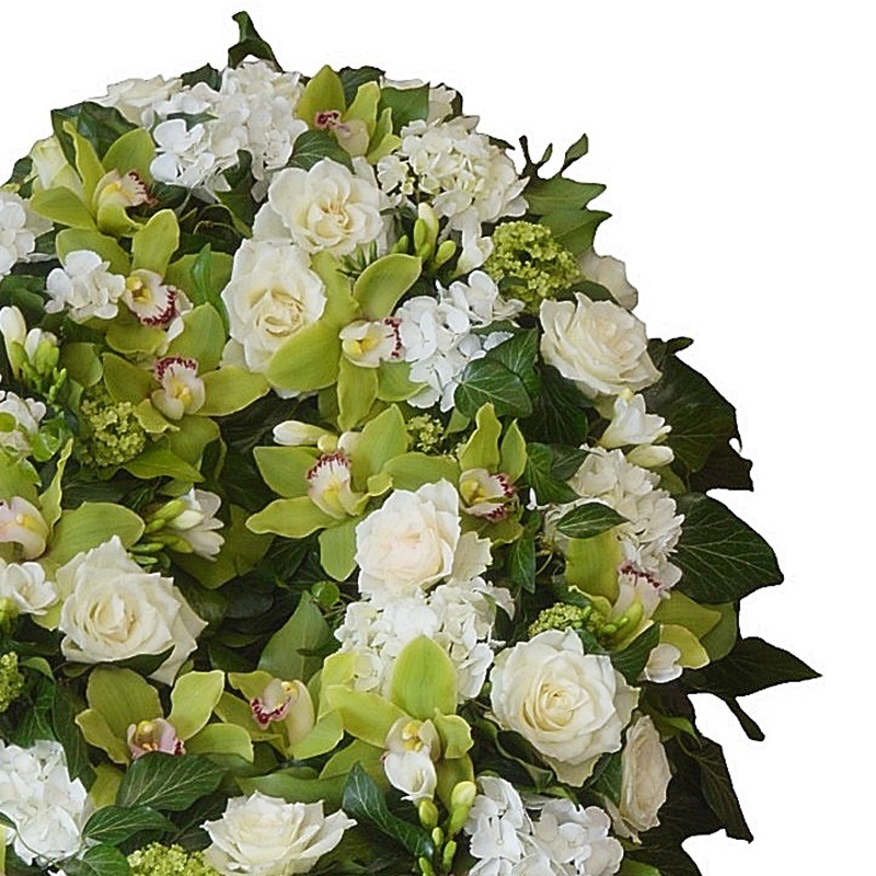 Coroana funerara cu orhidee si hortensie - imagine 2