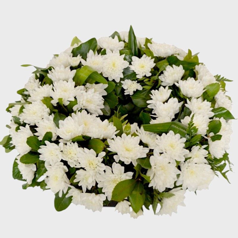 Coroana funerara rotunda cu crizanteme