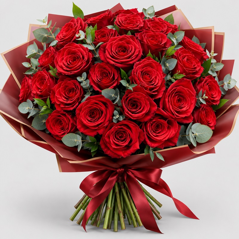 buchet cadou cu 33 trandafiri rosii