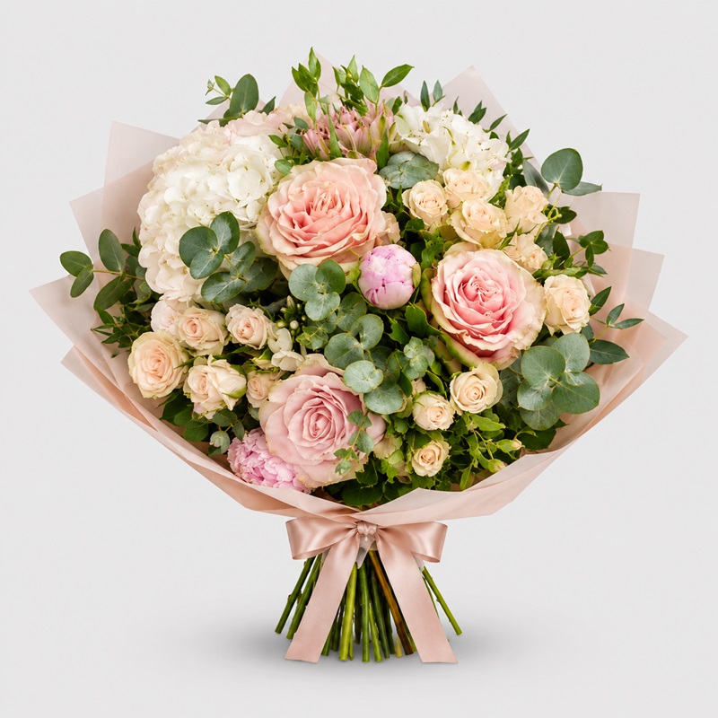 buchet hortensie si trandafiri elegant